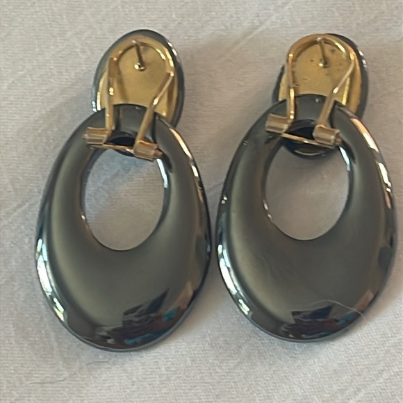 SOLD:   Vintage Hematite Oval Door Knocker Pierced Earrings - Picture 2 of 2